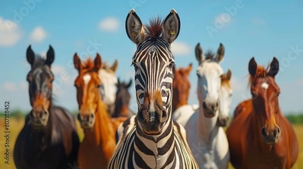 Fototapeta Herd of Zebra Standing Side by Side