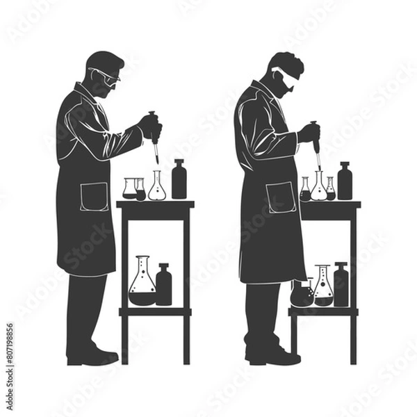 Obraz Silhouette chemist in action full body black color only