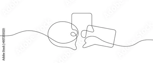 Fototapeta Elegant one line drawing of a speech bubble vector icon. Perfect for communication, chat messenger, and online conversation concepts. Minimalistic and modern linear design element suitable