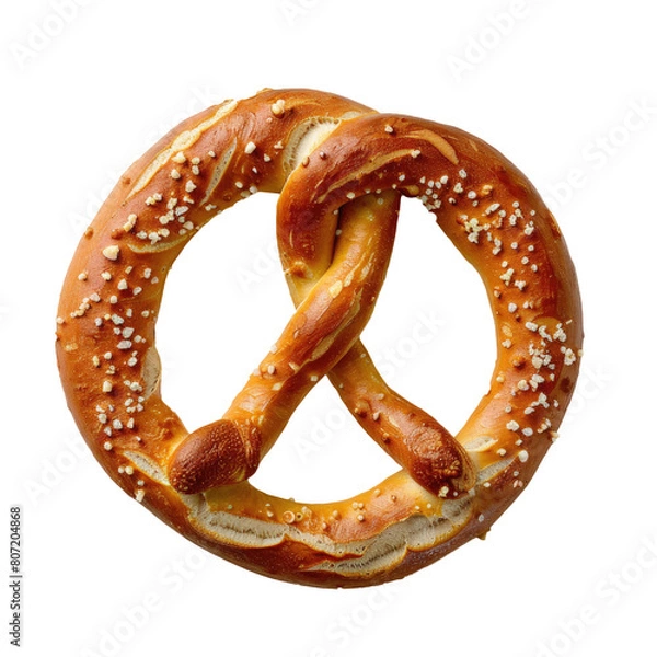 Fototapeta single delicious pretzel top view isolated on transparent or white backgroud png cutout clipping path