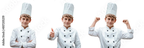 Fototapeta chef boy in different positions on transparent background