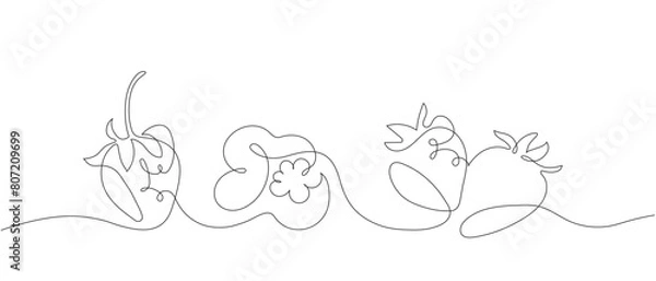 Fototapeta Isolated vector set in graphic of simplified strawberries with leaves