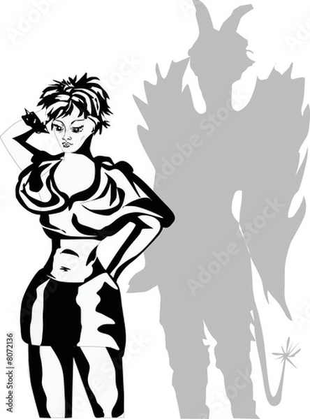 Fototapeta girl and devil shadow