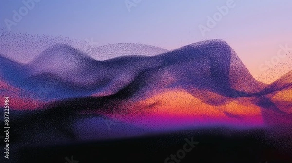 Obraz AI generated illustration of a flock of birds in the sky at sunset