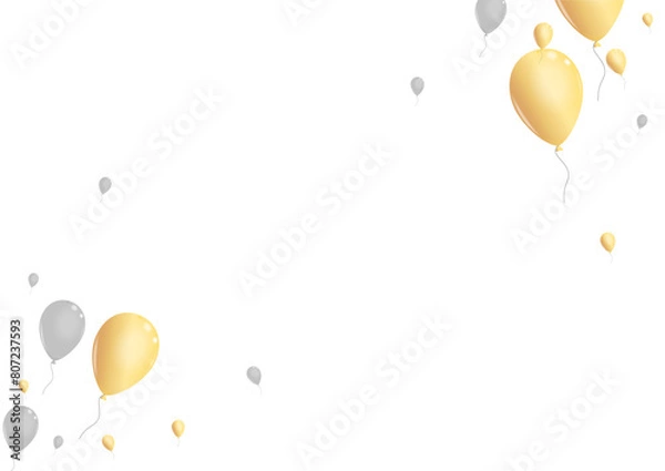 Obraz Yellow Helium Background White Vector. Balloon Art Border. Gray Event Air. Confetti Fun Design.