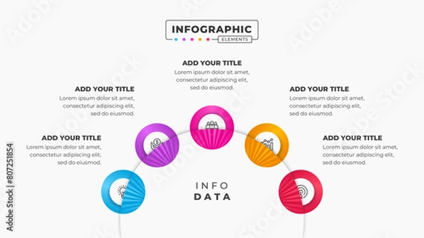 Fototapeta Vector circular process presentation infographic design template with 5 steps