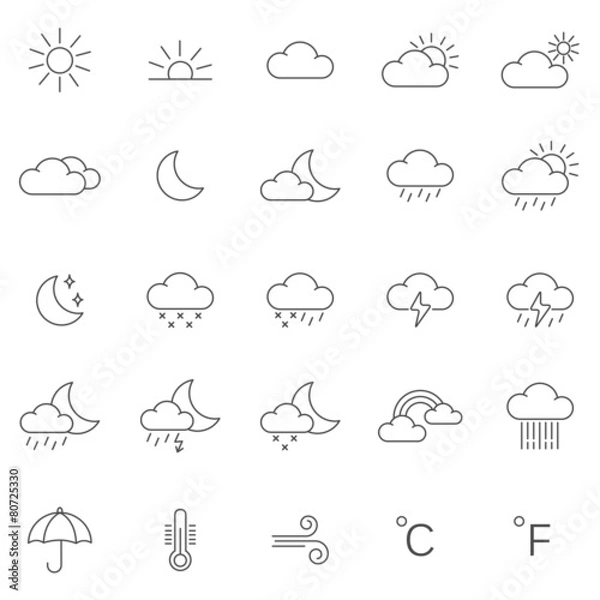 Obraz Weather  line icons set.Vector