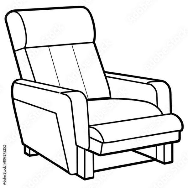 Fototapeta Modern Recliner Chair Line Drawing: Furniture and Interior Design Graphics with Extended Footrest