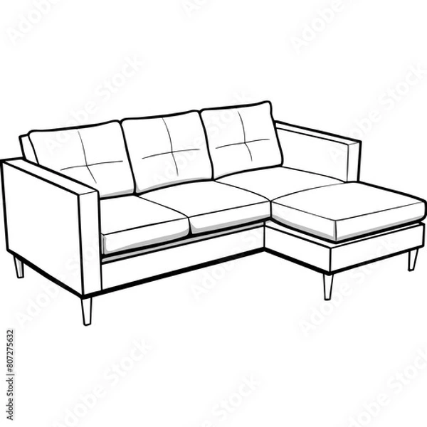 Fototapeta Classic Three-Seater Sofa Line Drawing: Elegant Furniture Graphics for Print and Digital Projects