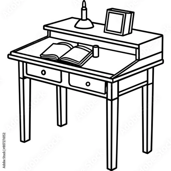 Fototapeta Modern Desk Line Drawing: Sleek Furniture Graphics for Print and Digital ProjectsSSSSSSSSSSSSSSSSSSSSSSSS