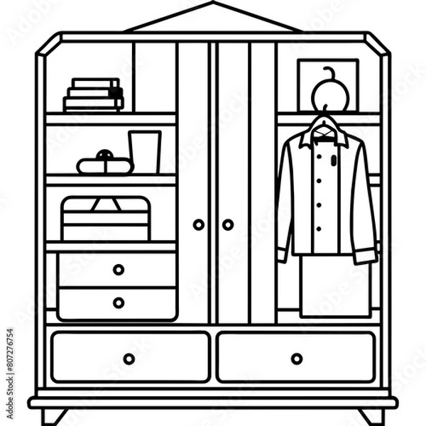 Fototapeta Wardrobe with Drawers Vector Illustration for T-Shirt Design, Hoody Design, Pillow Cover Design - High-Quality Printable Graphics, SVG Files, and More