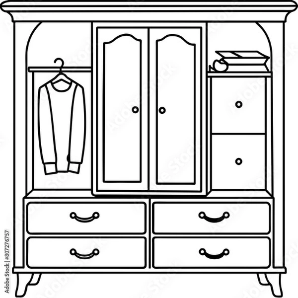 Fototapeta Wardrobe with Drawers Vector Illustration for T-Shirt Design, Hoody Design, Pillow Cover Design - High-Quality Printable Graphics, SVG Files, and More
