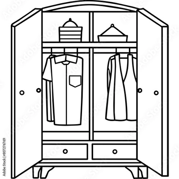 Fototapeta Wardrobe with Drawers Vector Illustration for T-Shirt Design, Hoody Design, Pillow Cover Design - High-Quality Printable Graphics, SVG Files, and More
