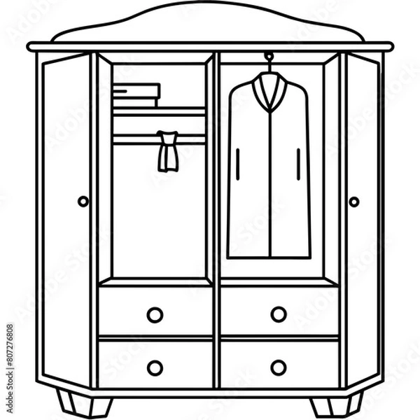 Fototapeta Wardrobe with Drawers Vector Illustration for T-Shirt Design, Hoody Design, Pillow Cover Design - High-Quality Printable Graphics, SVG Files