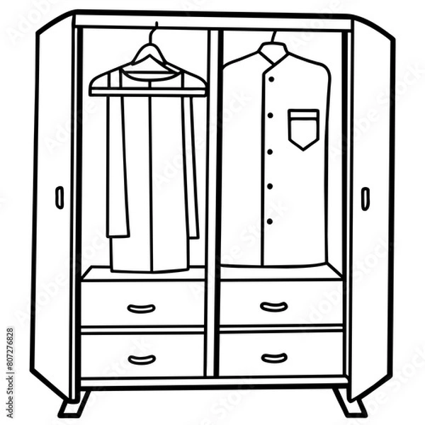 Fototapeta Wardrobe with Drawers Vector Illustration for T-Shirt Design, Hoody Design, Pillow Cover Design - High-Quality Printable Graphics, SVG Files, and More