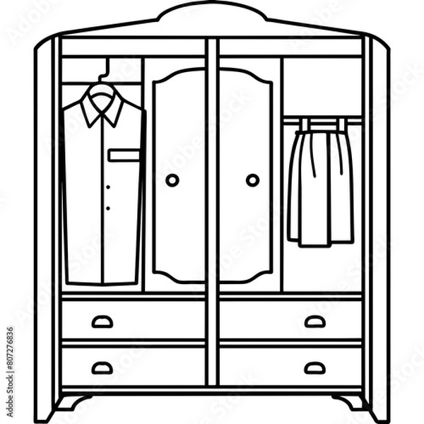Fototapeta Wardrobe with Drawers Vector Illustration for T-Shirt Design, Hoody Design, Pillow Cover Design - High-Quality Printable Graphics, SVG Files, and More