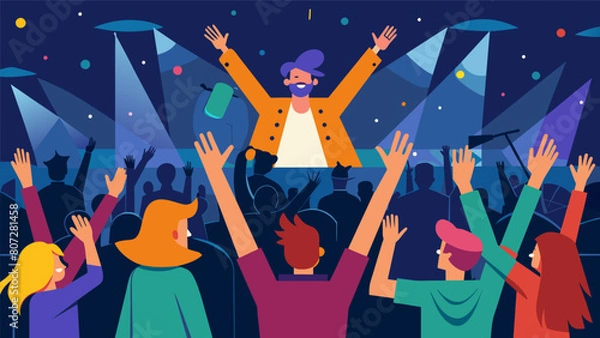 Fototapeta As the night goes on the crowd becomes more energized and passionate with some fans even dressing up as the artist for the occasion. Vector illustration