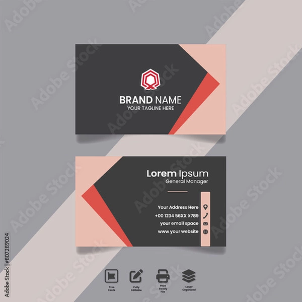 Fototapeta minimal, elegant black and peach color business card template