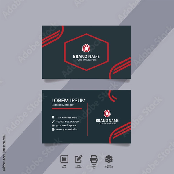 Fototapeta vector minimal, modern black and red business card template