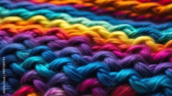 Fototapeta Close-up of knitted wool texture, bright colorful background