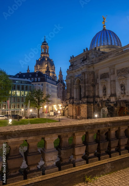 Fototapeta View of the facade of the Dresden Academy of Fine Arts on the Bruhl's Terrace, Dresden.