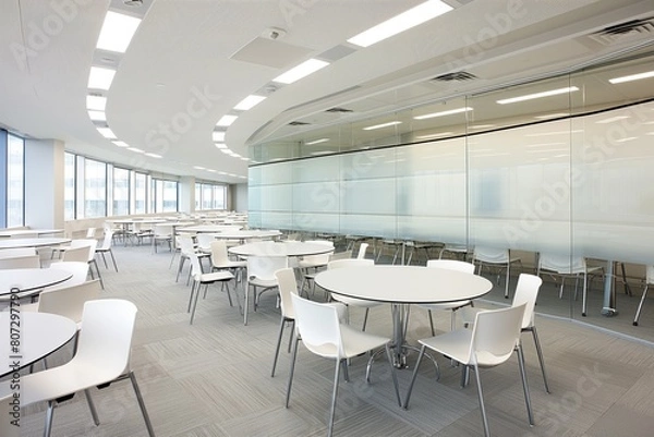 Fototapeta Modern white office with circular tables