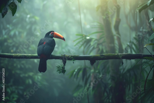 Obraz A toucan tropical bird sitting on a tree branch in rainforest