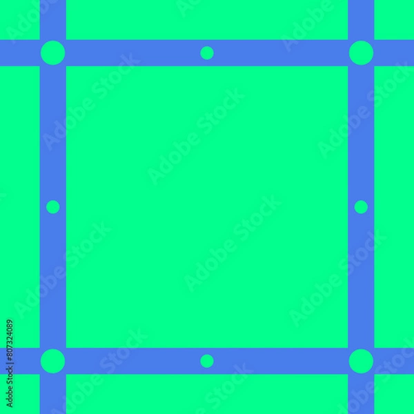 Obraz Green background with four perpendicular blue lines with simple dots design