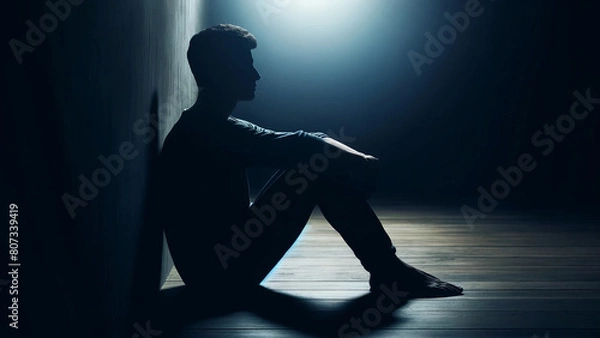 Fototapeta Contemplative Solitude Silhouette with Faint Dawn Light