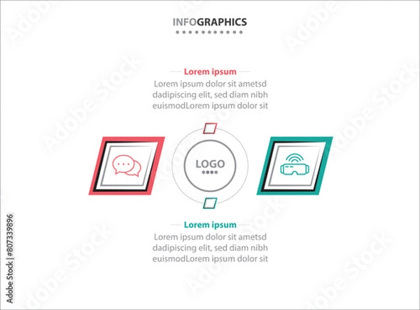 Fototapeta Two infographics element. Vector illustration. Vector business template for presentation. Timeline with 2 option. Vector Infographic label design template with icons and 2 options or steps.