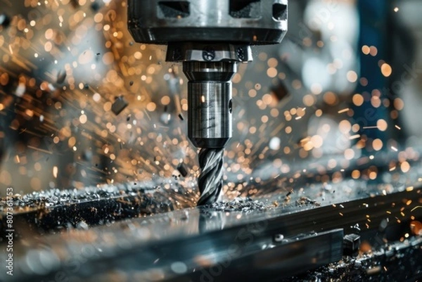 Fototapeta Close-up of a machine cutting metal, suitable for industrial use
