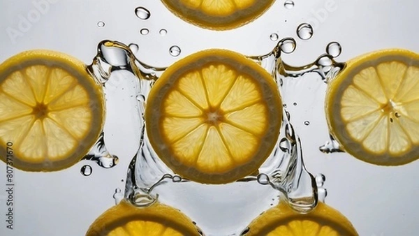 Fototapeta A slice of lemon in water on a transparent background, close-up
