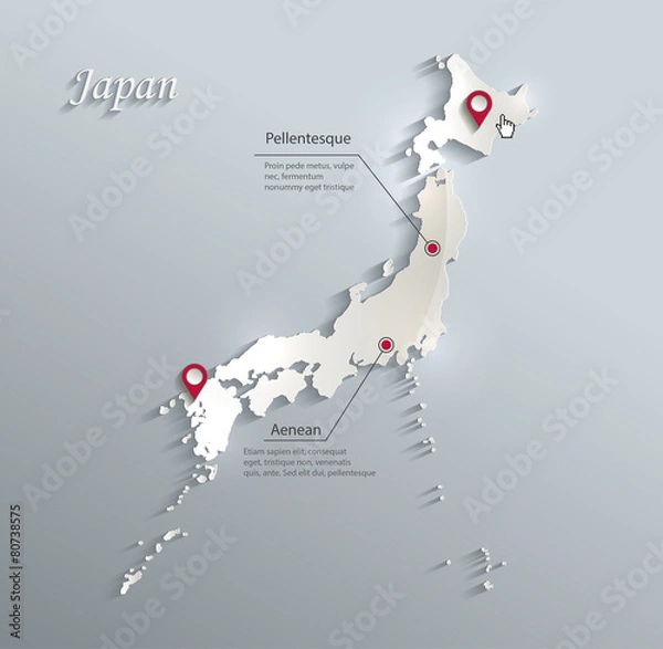 Obraz Japan map blue white card paper 3D vector infographics vector
