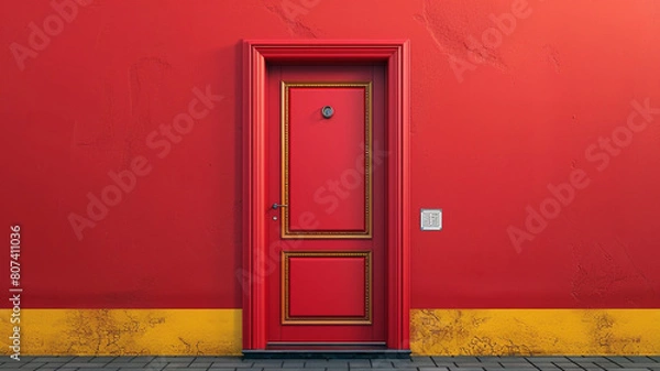 Fototapeta Closed red door with frame Isolated on background vector design.