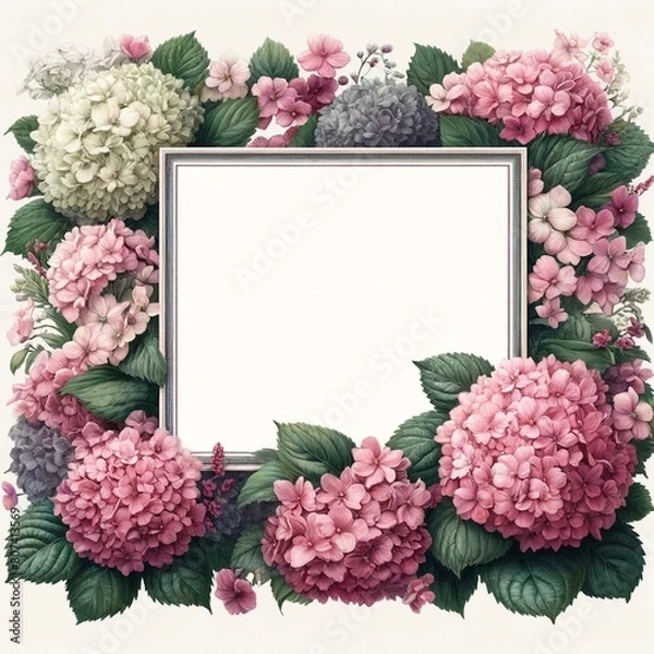 Obraz カラフルなアジサイのフレーム
