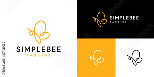 Fototapeta Vector design template of simple bee logo in line art style. Animals, honey, stings. EPS 10 icon symbol
