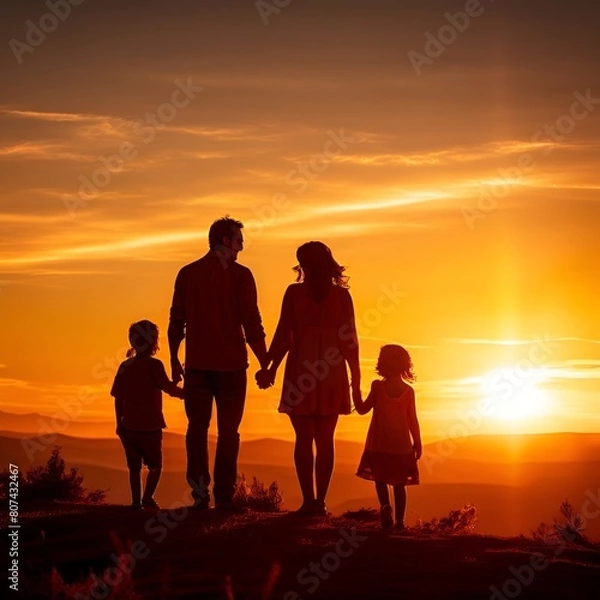 Fototapeta family at sunset