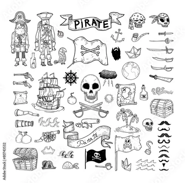 Obraz doodle pirate elememts, vector illustration.