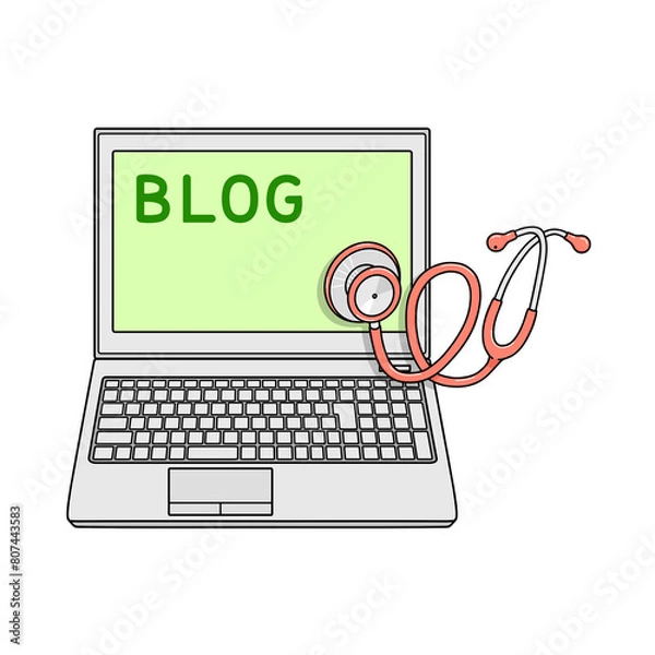 Obraz ブログを表示した灰色のノートパソコン、赤色の聴診器