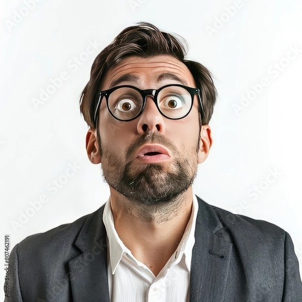 Fototapeta Expression of a Confused Businessman with Glasses, Generative AI