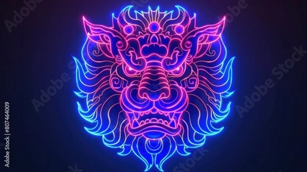 Fototapeta Lion. Abstract, multi-colored portrait of a lion's head on a blue background