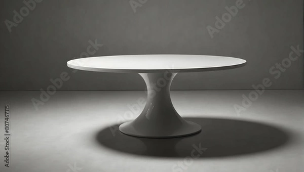 Obraz A lone table stood, its surface gleaming against a backdrop of solid white  ai_generated