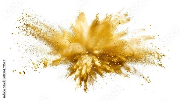 Obraz Vivid capture of a gold dust explosion against a white background.