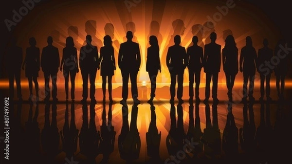 Fototapeta Business team silhouettes on a dark background, Ai Generated