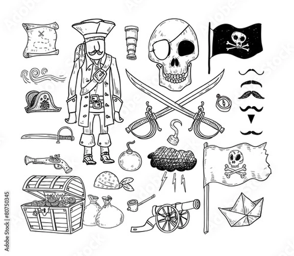 Obraz doodle pirate elememts, vector illustration.