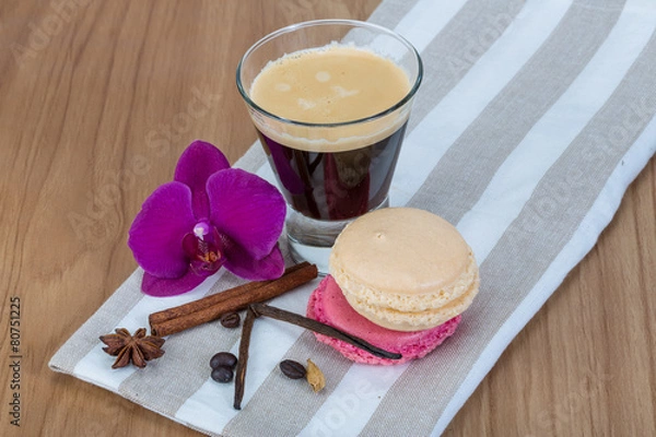 Fototapeta Coffee with macaroons