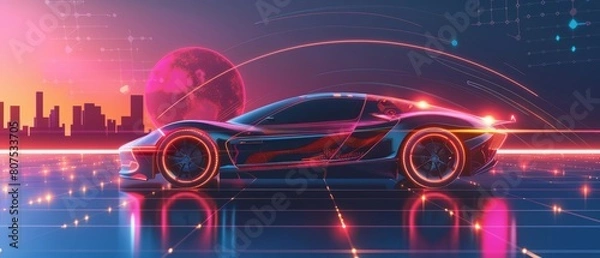 Fototapeta An engineer designs a solarpowered car