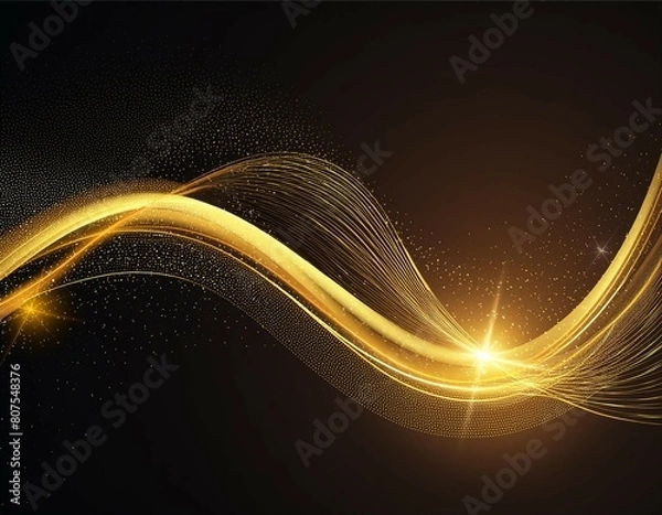 Fototapeta Gold flow and golden glitter smoke particles background, shimmer glow or dust light spray. Golden fragrance flow effect with magic glitter fluid sparkles and shine gleaming flares