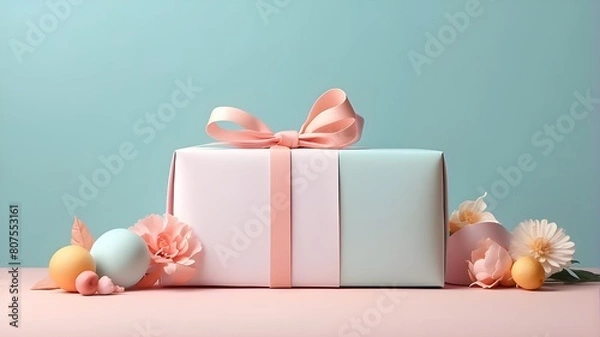 Obraz Minimal Celebrate Gift box banner mockup for product presentation using a summery pastel theme