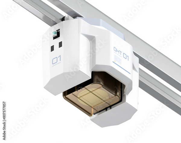 Fototapeta Isometric view of Overhead Hoist Transport-OHT on white background. Generic design. 3D rendering image.